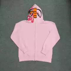 Cross-Border Wholesale Dropshipping Foreign Trade Shark Head Double Hat Black and Pink Sweatshirt for Men and Women Cardigan Zipper Trendy Brand Couple Jacket