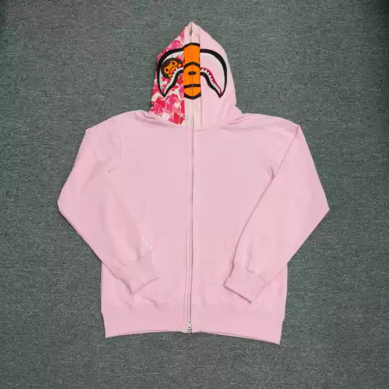 Cross-Border Wholesale Dropshipping Foreign Trade Shark Head Double Hat Black and Pink Sweatshirt for Men and Women Cardigan Zipper Trendy Brand Couple Jacket