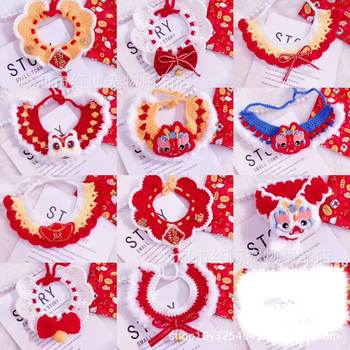 Cat and Dog Holiday Bib Saliva Towel Knitted Bib Woolen Knitted Neck Collar Red Pet New Year Accessories