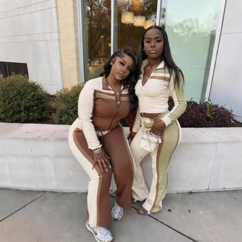 European and American Cross-Border New Sexy Fashion Long-Sleeved Trousers Amazon Color Matching Bestie Suit Two-Piece Set for Women