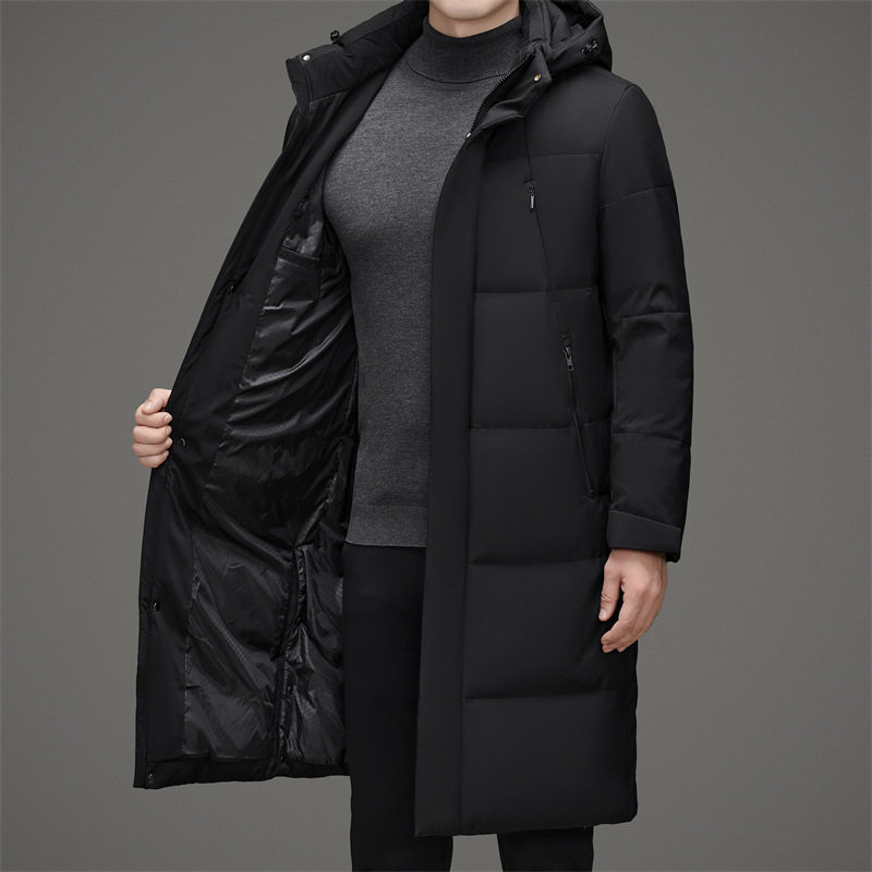 Long down Jacket for Men, Winter 2025 New Fashion, Warm Men's Hooded 90% White Duck down Long Thick Coat