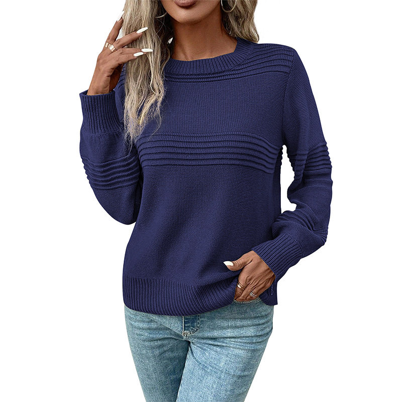 Womens Long Sleeve Sweater Solid Color Cozy Fabric Trendy Design Perfect for Autumn and Winter Wholesale Available