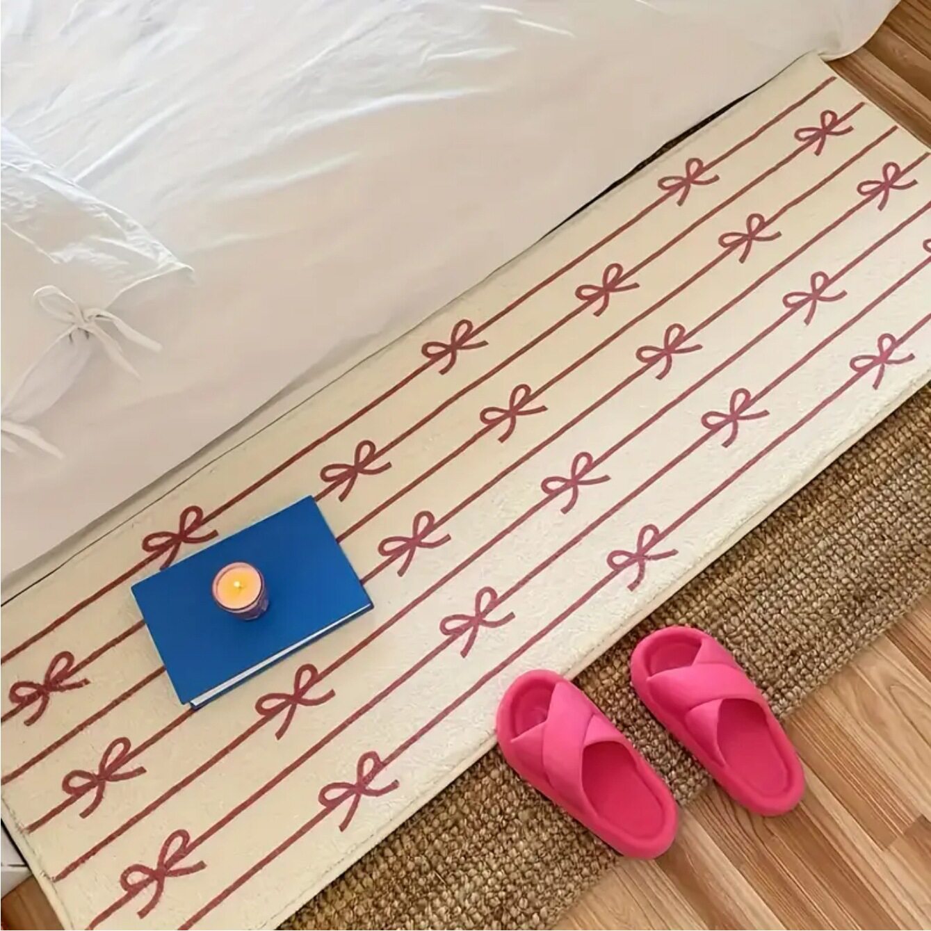Fresh and Simple Bowknot Imitation Cashmere Thickened Carpet for Bedroom, Cotton Bottom Non-Slip Bedside Rug, Living Room Balcony Bay Window Mat