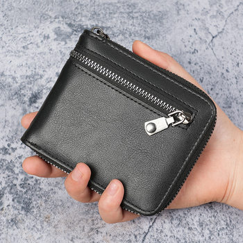 Popular Retro Fashion Men's Wallet Short Student Multi-Card Slot Large Capacity Zipper Coin Purse Card Holder Soft Wallet