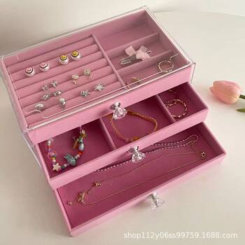 Three-layer Jewelry Box Desktop Storage Box Earrings Earrings High-grade Exquisite Anti-oxidation New Necklace Jewelry Storage Box