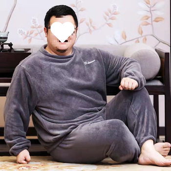 Autumn and Winter Men's Pajamas Plus Fat Plus Coral Velvet Warm Suit Plus Velvet Thickened Couple's Large Size Pajamas for Men