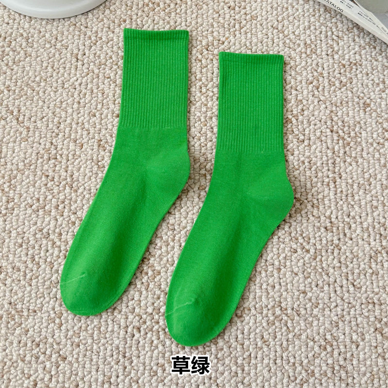 彩色袜子女长筒袜四季款ins潮流糖果色马卡龙中筒袜学生运动棉袜