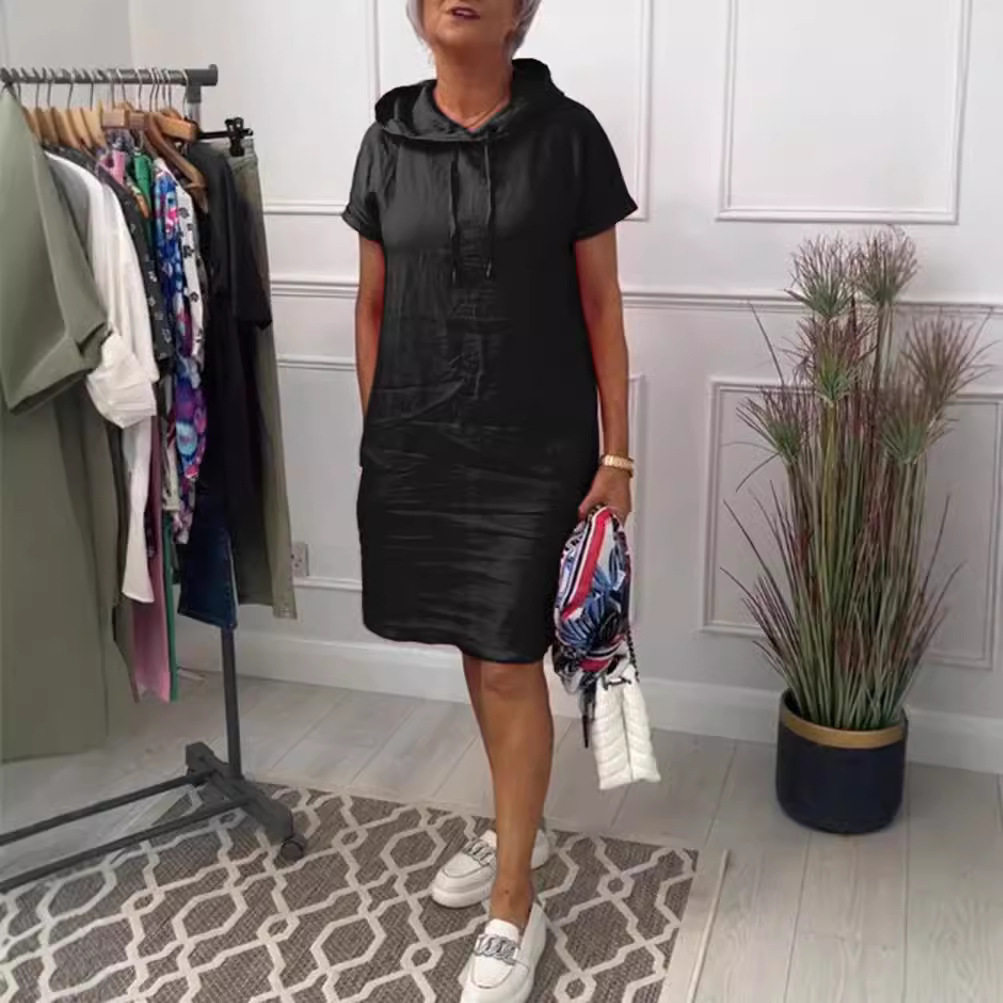 Casual Solid Color Short Sleeve Hooded Dress for Women Summer Collection Comfortable Everyday Wear Wholesale Available