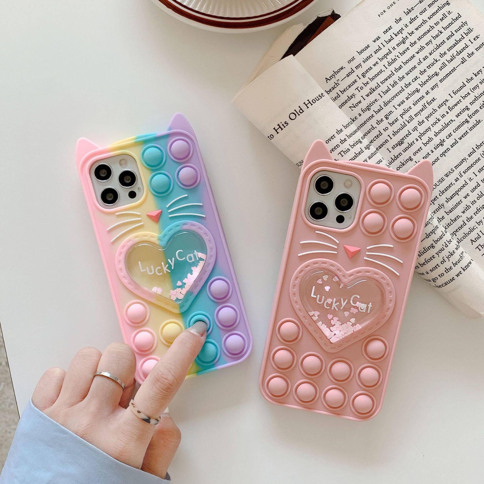 For Apple 14pro quicksand mirror Cat phone case Xiaomi Huawei vivo cartoon powder cat protective case