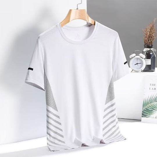 Middle-aged and Elderly Dad's Ice Silk Short-sleeved Summer New Round Neck Loose Breathable Sweat-absorbing Cool Top Thin T-shirt