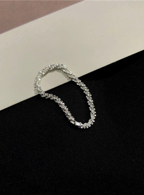 韩国轻奢波光粼粼银色戒指女2021年新款潮小众素圈戒ins食指戒M15