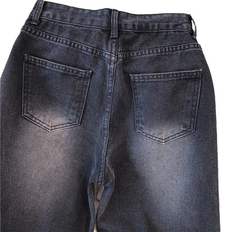 High Waisted Black Wide Leg Jeans for Women Loose Fit Flattering Floor Length Autumn Winter Casual Wear Wholesale