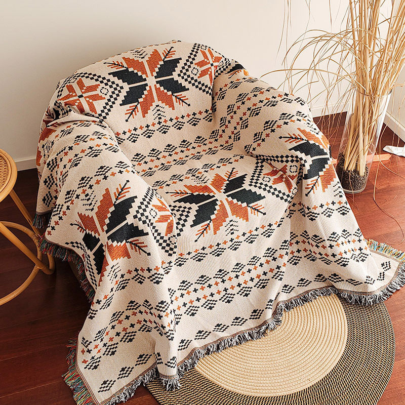 Casual Modern Single and Double Sofa Towel Cushion Full Cover Non-Slip European Style Line Blanket Geometric Tablecloth Chair Cushion Cover Thick Polyester Cotton