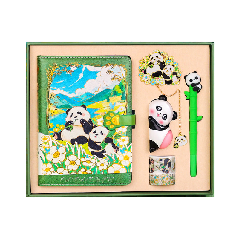Flower panda stationery gift box suit color page illustration notebook pen for teachers and classmates Chengdu tourist souvenir