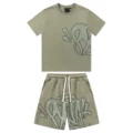 Army green short-sleeved suit