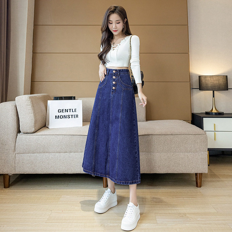 Vintage Inspired High Waisted A Line Denim Midi Skirt for Women Casual Style Spring Summer Collection Wholesale