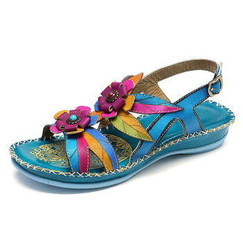 Blue Dream Butterfly Popular European and American 42 European Size Women's Slippers Flower Ethnic Style Sandals Niche Beach Shoes