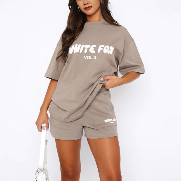 European and American Cross-Border New T-Shirt Logo Suit Fashionable Short-Sleeved Pullover Shorts Two-Piece Set