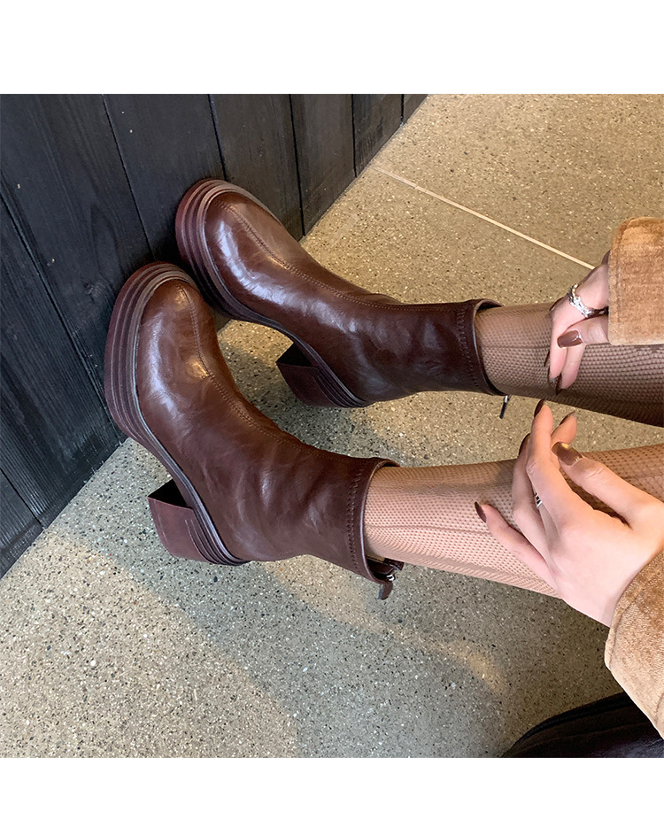 Boot nữ cổ cao ôm bắp chân đế dày khóa thắt lưng, ống rời hai kiểu mặc — Lớp lót đơn màu đen, Lớp lót đơn màu nâu, Lót nhung đen, Lót nhung màu nâu