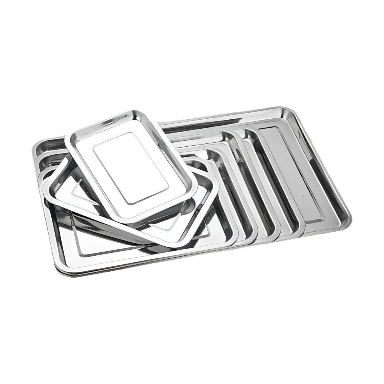 304 Stainless Steel Square Plate Flat Bottom Barbecue Plate Dumpling Plate Restaurant Steamed Rice Plate Multi-purpose Plate Thickened Rectangular Tray