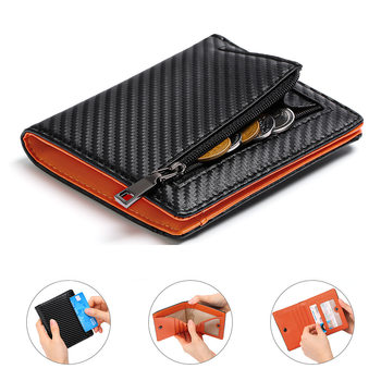 Gaekeao Carbon Fiber Men's Wallet High-Quality Anti-Theft Card Holder Pu Leather Coin Purse Manufacturer In-Stock Wholesale