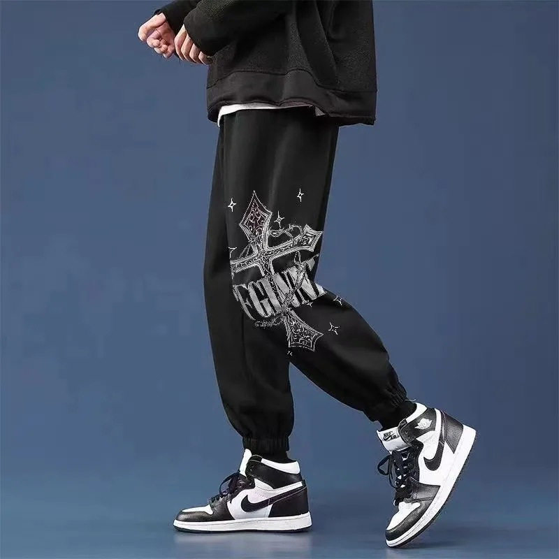 Hong Kong style fashion threaded leggings men's elastic thin...