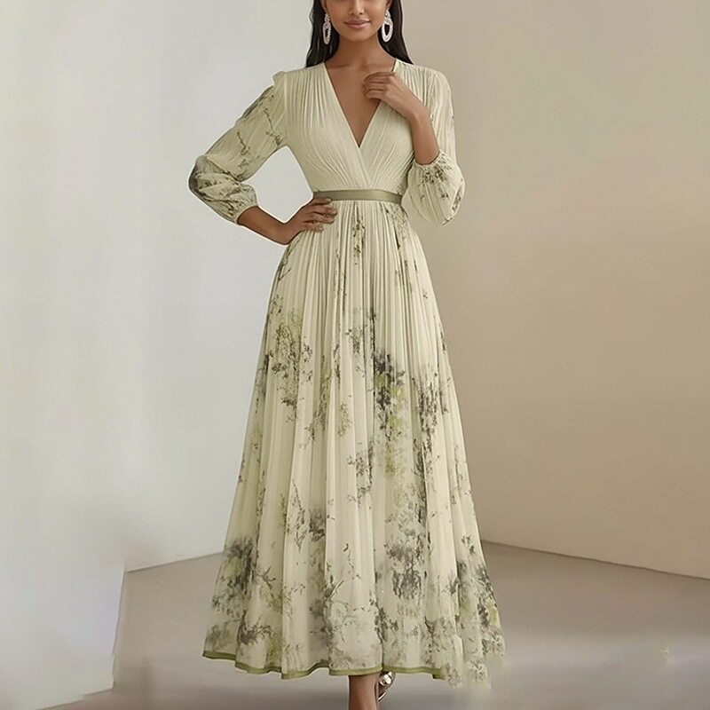 Womens Summer Dress Elegant V Neck Floral Print Waist Defined Perfect for Casual Outings or Parties Wholesale