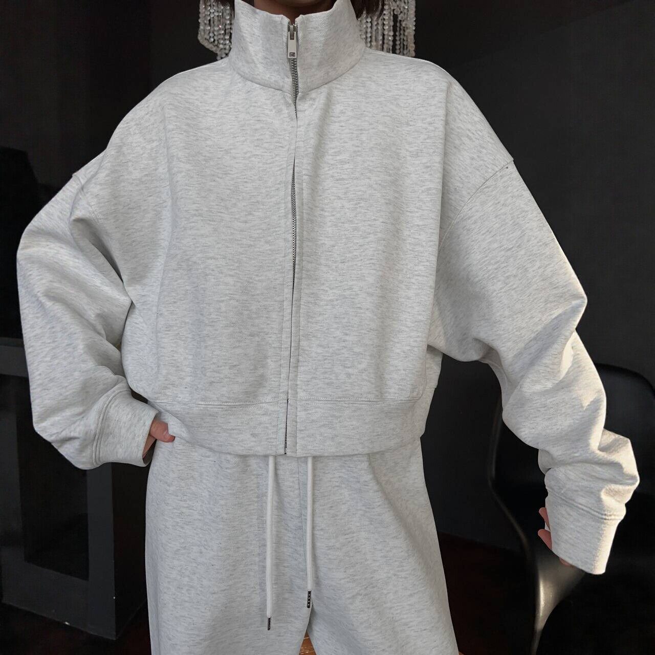 Womens Casual Zip Up Jacket and Jogger Set Loose Fit Drawstring Cuffs Comfortable Fabric Ideal for Sports and