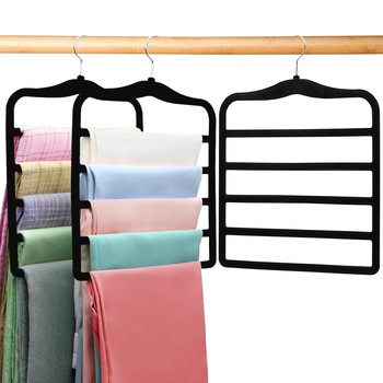 Five-Layer Velvet Pants Hanger, Non-Slip, Multi-Layer Plastic Pants Hanger, Scarf, Tie, and Silk Scarf Storage Rack A1