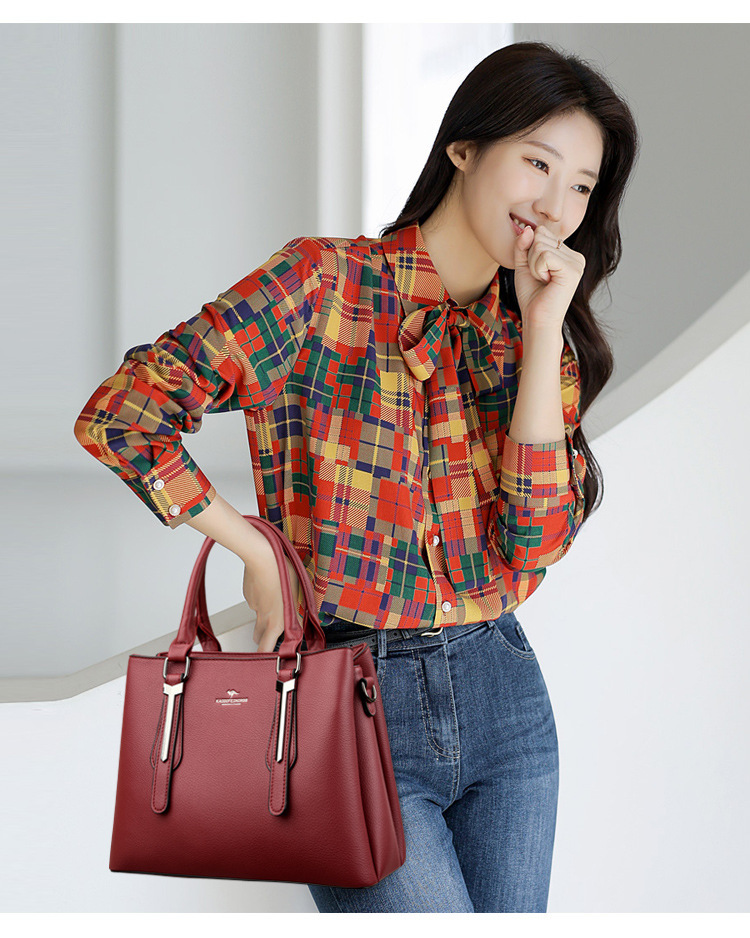 Túi xách nữ tote da PU phong cách tối giản, đựng nhiều ngăn, có quai đeo chéo — Màu đen, Màu đỏ, Màu kaki, Màu vàng
