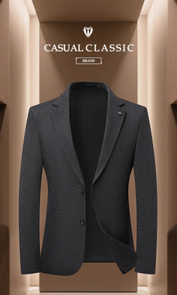 Áo blazer nam dệt kim dày dặn dáng ôm chống nhăn phong cách công sở — Màu xanh lam, màu xám