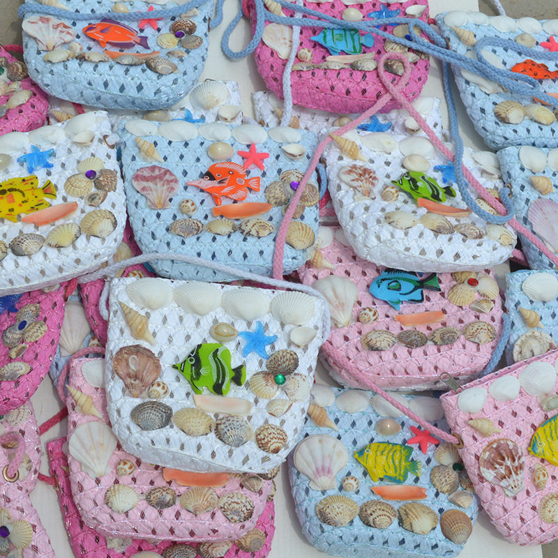 Children's Small Bag for Girls, Summer Cute Mini Hollow Straw Bag, Woven Straw Bag, Beach Coin Purse, Lightweight Crossbody Shell Bag