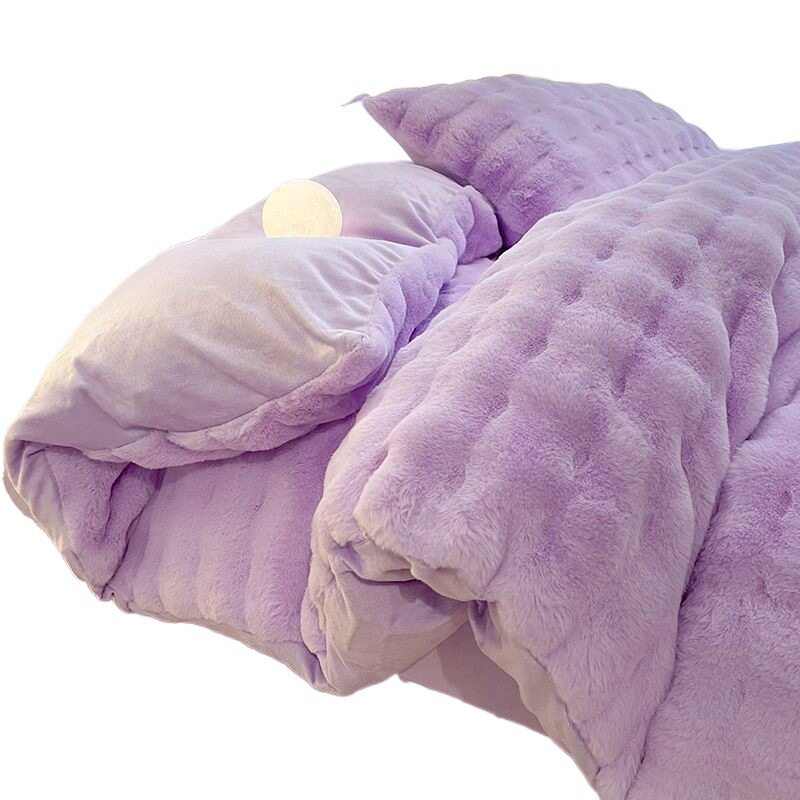 Thickened Rabbit Velvet Four-Piece Winter Milk Velvet Quilt Cover Bed Sheetss Coral Velvet Bed Skirt Double-Sided Velvet Three-Piece Bedding Set