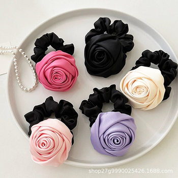 New sweet satin rose large intestine hair band hair accessories ponytail ball head hair tie hair rope hair rope
