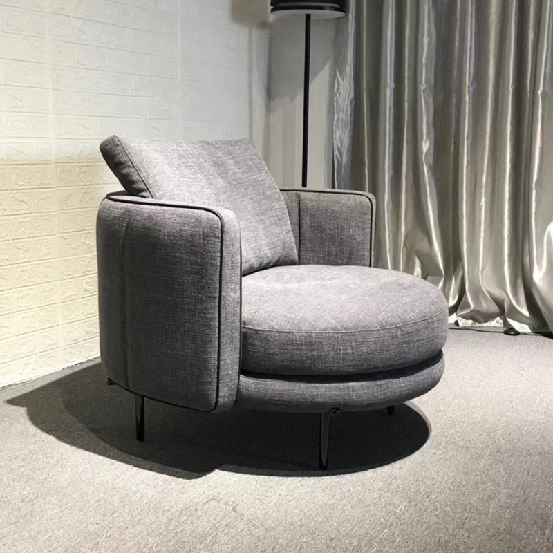 单人位布艺沙发现代简约圆形家用客厅商务接待会客休闲椅