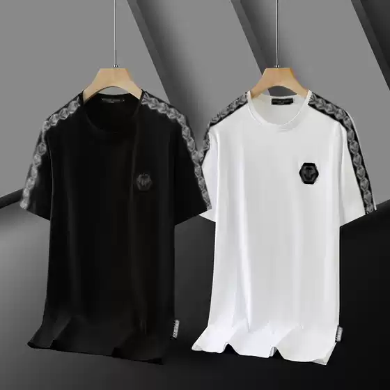 2024 Spring and Summer New Fashion Brand PP Men's T-shirt high quality Simple Ribbon plus size Round Neck Short Sleeve Men's Base