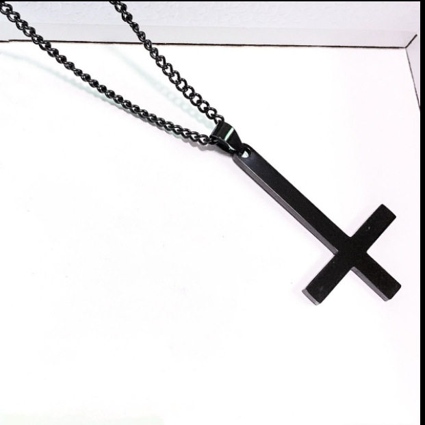 Black Inverted Cross Necklace Boys Titanium Steel Pendant Girls Startled Simple Seal White Willow Trendy Men's Accessories