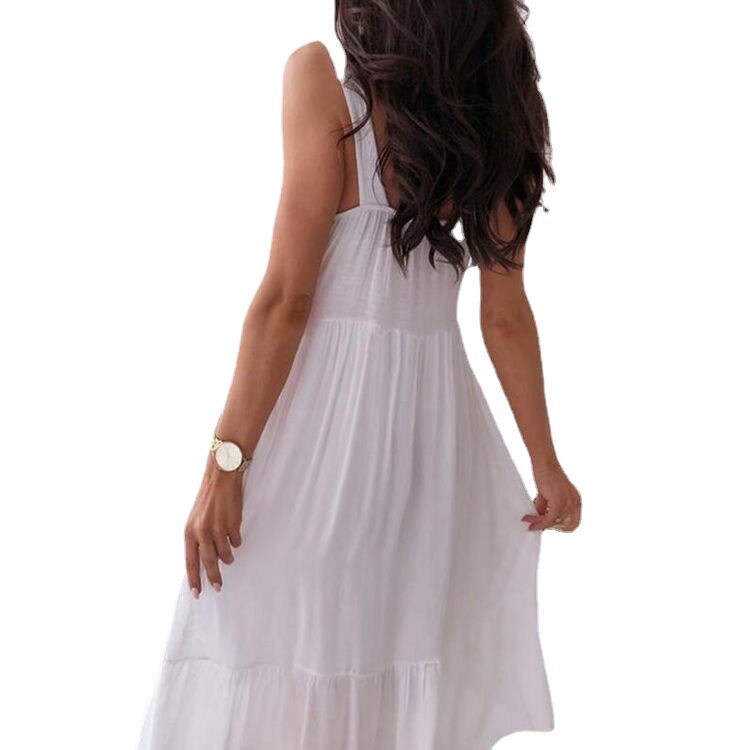 Lace Panel Spaghetti Strap Beach Dress for Women Elegant White Summer Style Available in Multiple Sizes Wholesale