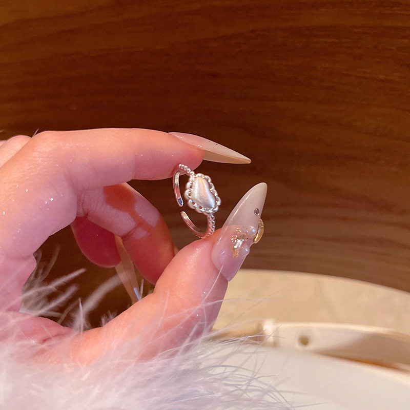 韩系精致锆石素圈戒指女开口可调节食指戒轻奢小众个性设计感指环