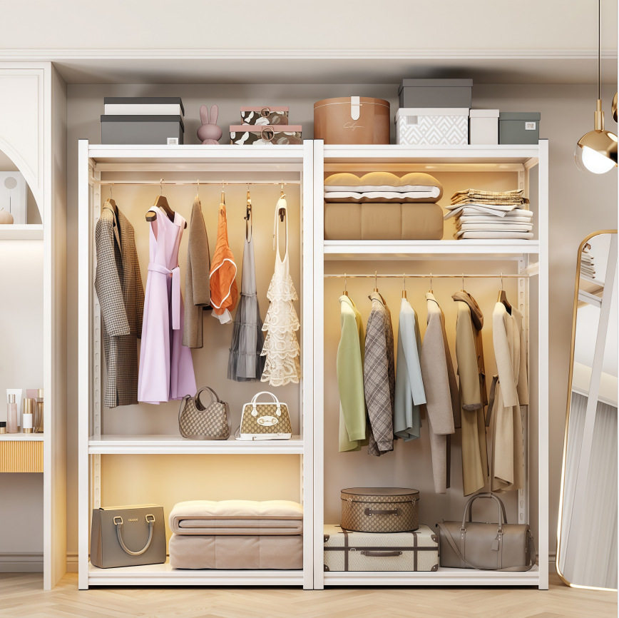 Household Clothes Rack, Simple Bedroom Coat Rack, Modular Storage Rack, Clothes Hanging Rod, Open Wardrobe, Floor-Standing Shelf