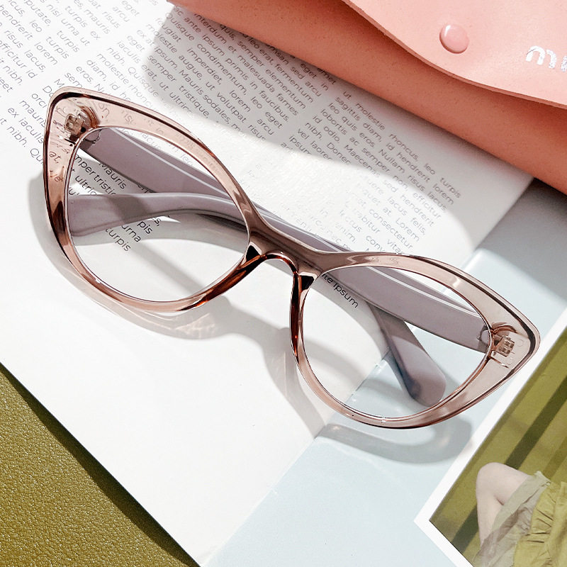 Spot Women's Plain Glasses Cat-Eye Glasses Frame Large Frame Face-Showing Small Fashion Trendy Casual Letter m Metal
