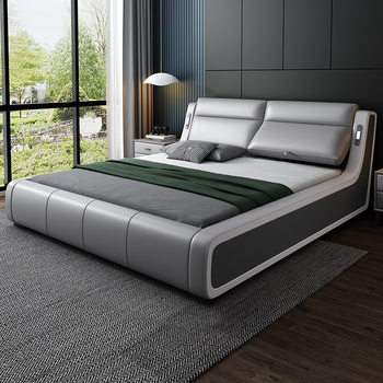 Zomu Multifunctional Leather Bed 2025 New Master Bedroom Italian Light Luxury Solid Wood Upholstered Bed 2m X 2.2m Large Bed