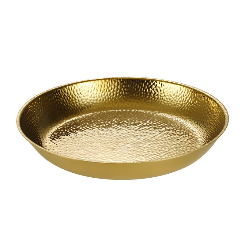 Korean Stainless Steel Round Plate Barbecue Plate Western Steak Plate Pasta Plate Golden Flats Bottom Lobster Plate Fruit Tray