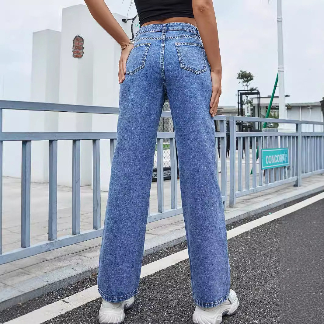 High Waisted Straight Leg Jeans Fashionable Heart Embroidery Casual Wear for Women Pre Order Available