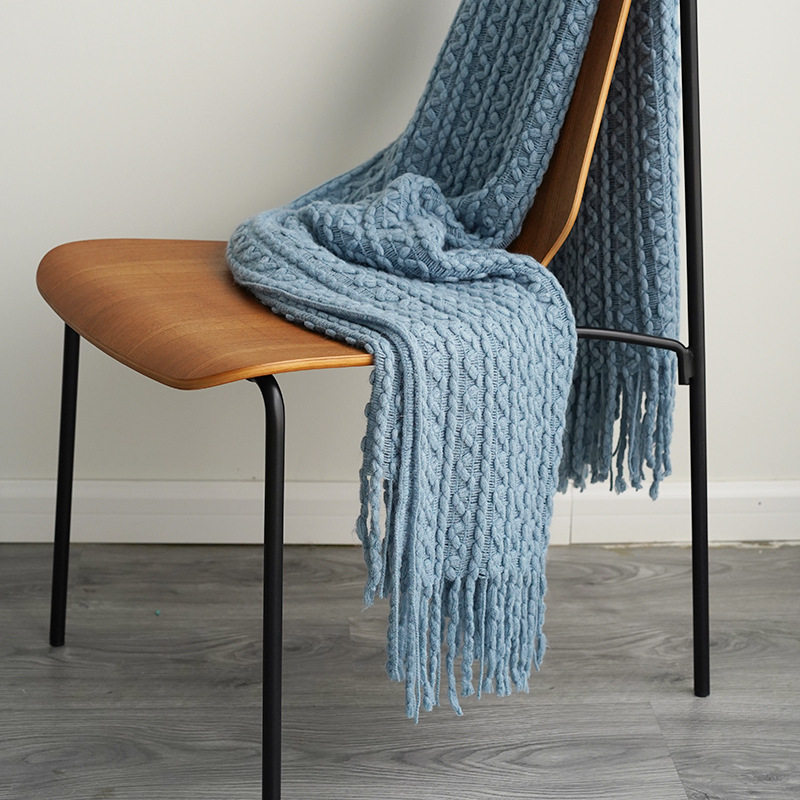 Foreign Trade Knitted Blanket Cross-Border Factory Direct Supply Nordic Style Solid Color Knitted Blanket Blanket One Piece Drop Shipping Wool Flower