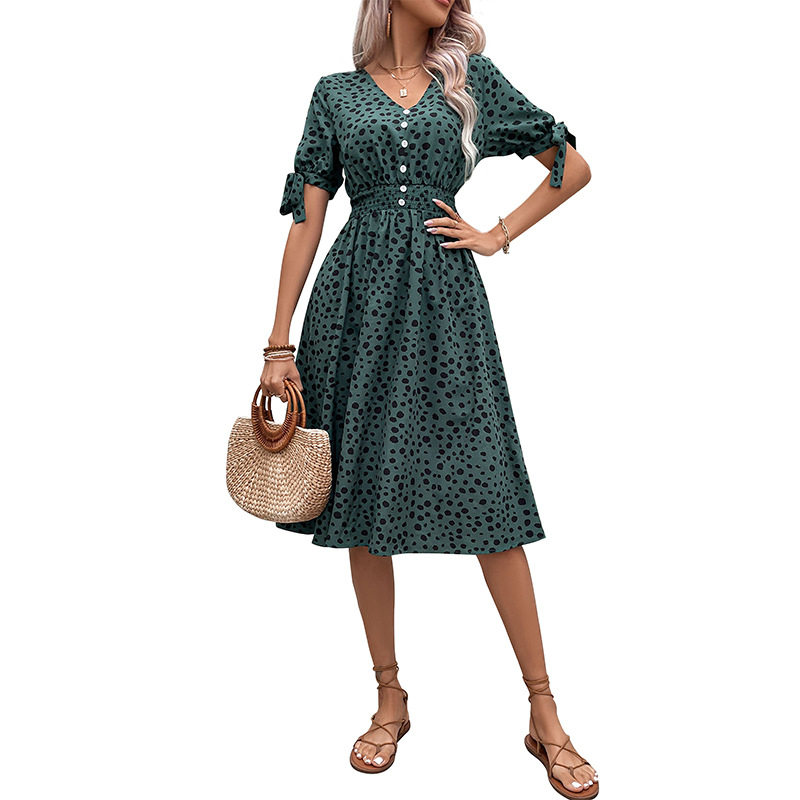 Summer Leopard Print Dress Slim Fit Short Sleeve Casual Style Perfect for Parties or Everyday Wear OEM Available