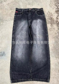 2024 Spring and Autumn New American Retro Washed Solid Color Jeans Men's and Women's Fashion Straight Loose Jeans