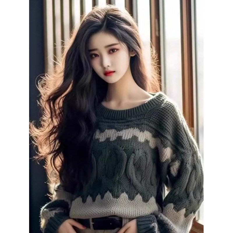 Высококачественная трикотажная нижняя рубашка, женская осенне-зимняя коллекция 2025 года, новый модный полосатый пуловер в западном стиле, свитер, свободный ленивый стиль Изображение 1