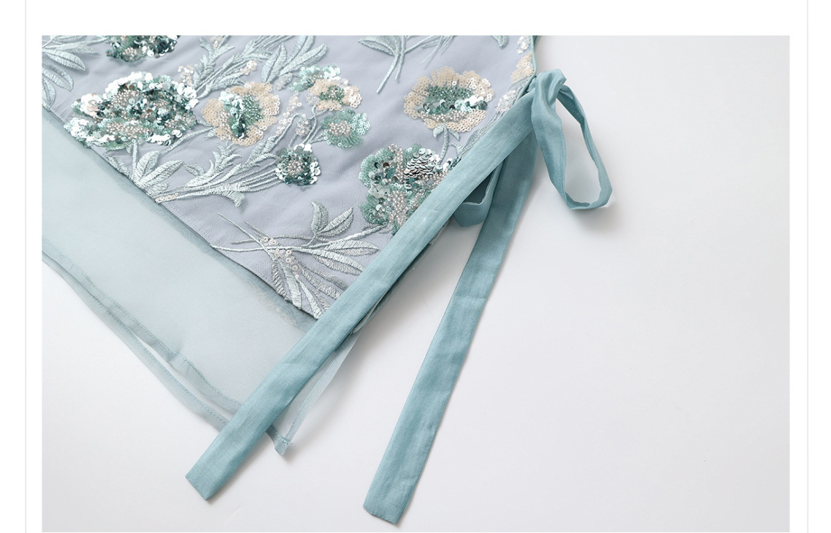Áo vest nữ thêu cườm đính đá cổ tròn phối hoa văn — Jiyue Blue (giao hàng trong 7 ngày), Jiyue Blue (phát hành cùng ngày)