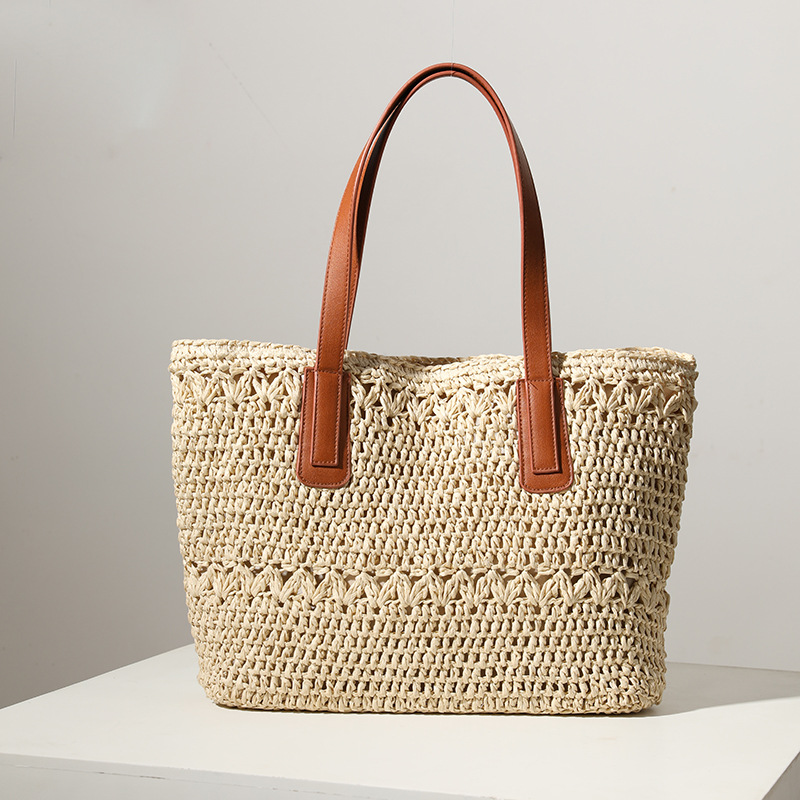 Weave Bags Female Straw Package Temperament Shoulder Portable High capacity Rattan Package ins With Model Vacation Sandy beach B 编织包包女草编包气质单肩手提大容量藤编包ins同款度假沙滩包包 Weave Bags Female Straw Package Temperament Shoulder Portable High capacity Rattan Package ins With Model Vacation Sandy beach Bags 